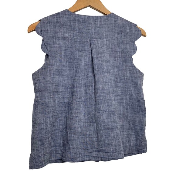 Allrow Blue Linen Cotton Blend Scalloped Sleeve Blouse Size Small - Picture 3 of 12